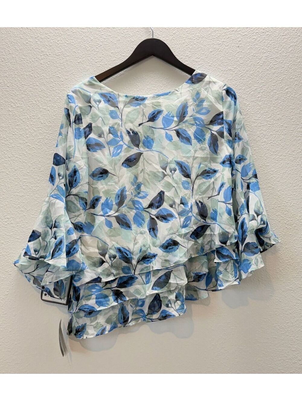 Alex Evenings Women's Tiered Blue Floral Printed Chiffon Blouse Women Size Large - Picture 2 of 4